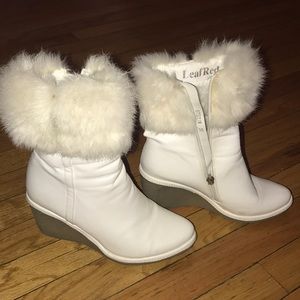 Vegan leather White furry wedge boot